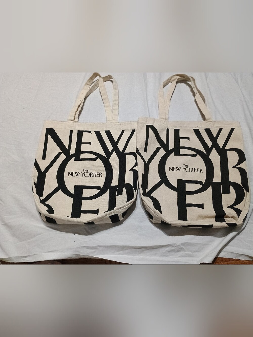 Pair of The New Yorker Canvas Tote Bags in Black and Cream